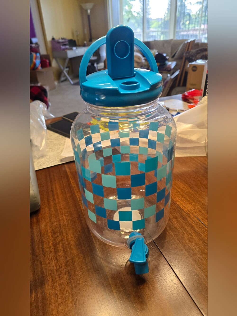 Mainstays Check Print Clear Acrylic Beverage Dispenser - Blue